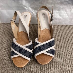 Michael Kors Denim Leather Slingback Sandals – Wooden Heel